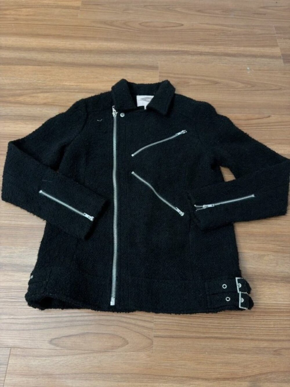 Black Faux Fur Biker Jacket – S
